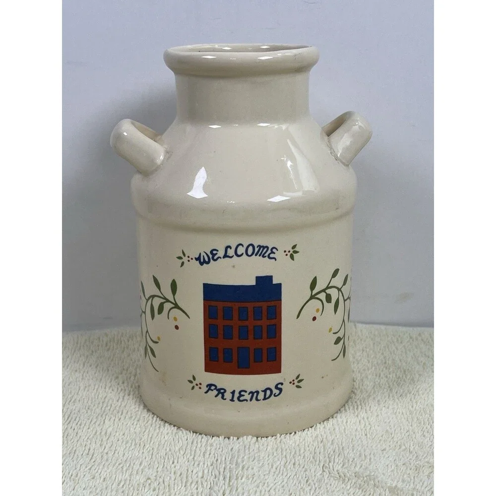 80s Vintage Ceramic Milk Jug Welcome Friends Farm Decor Cottagecore Country